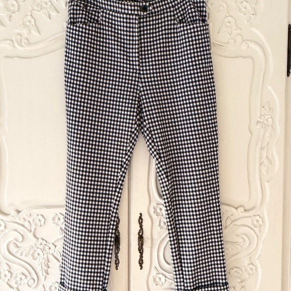 NWT Anthropologie Essential cropped Flare GinghamBlack and White Checkered Pants
